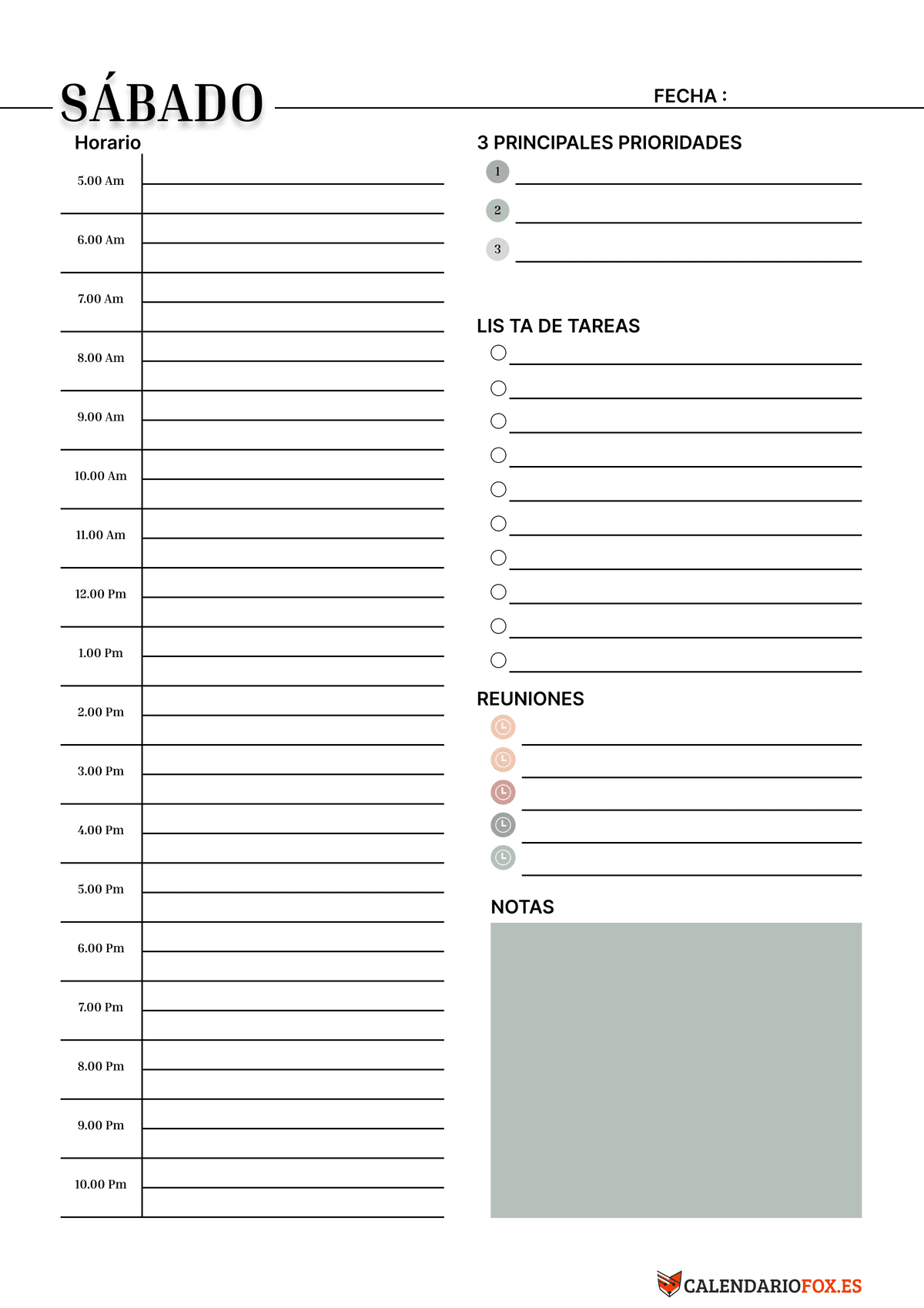 Planificador Diario Sábado Minimalista