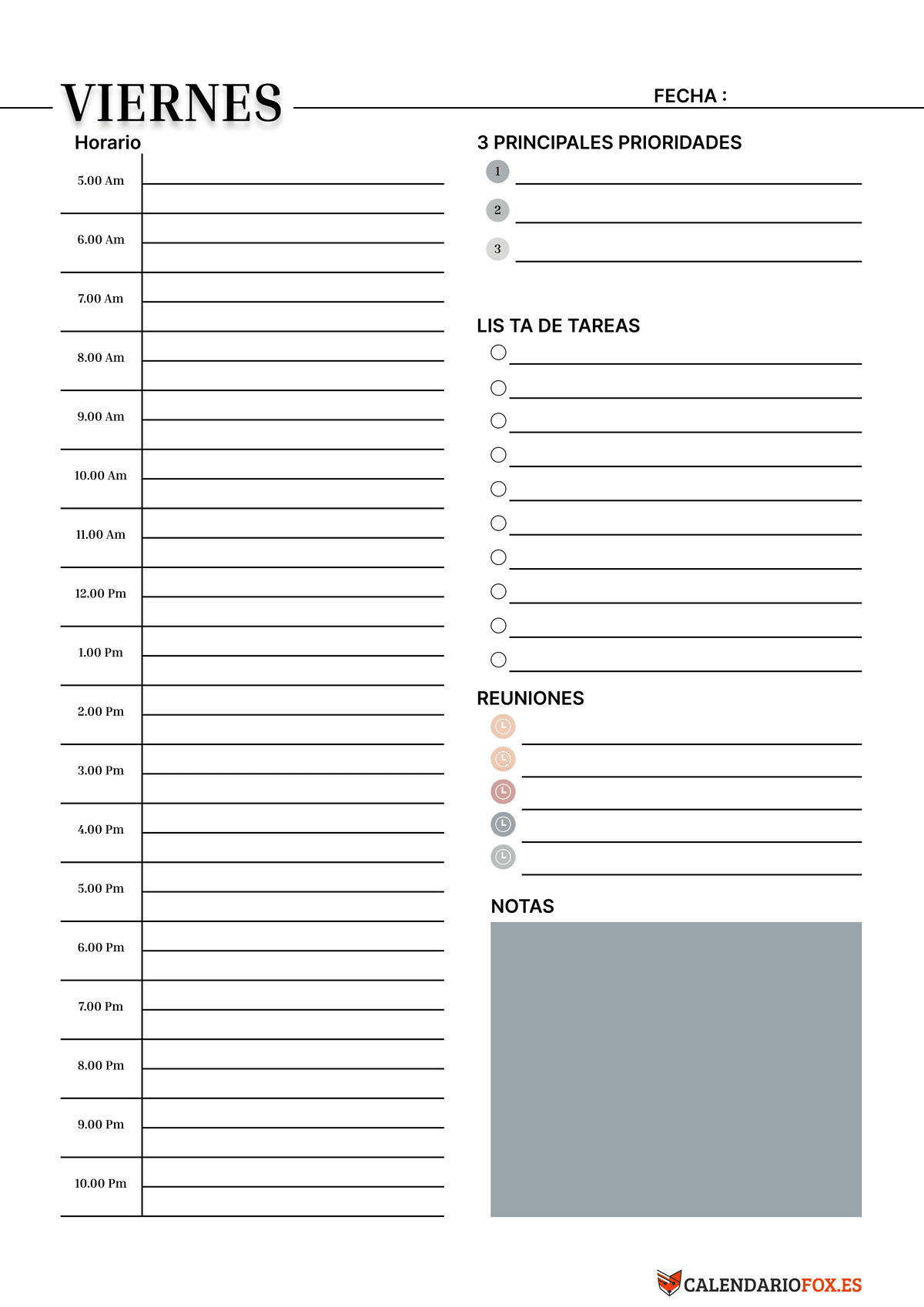 Planificador Diario Viernes Minimalista