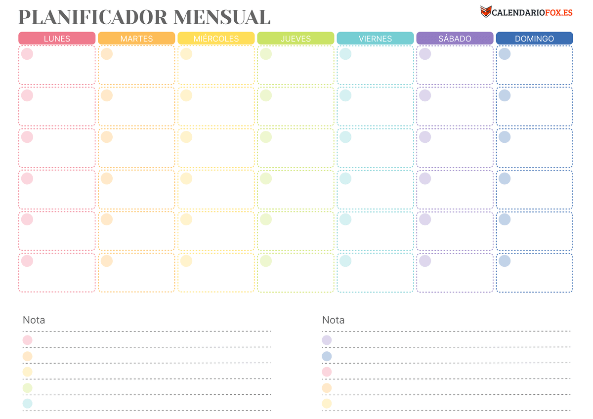 Planificador Mensual colorida 1