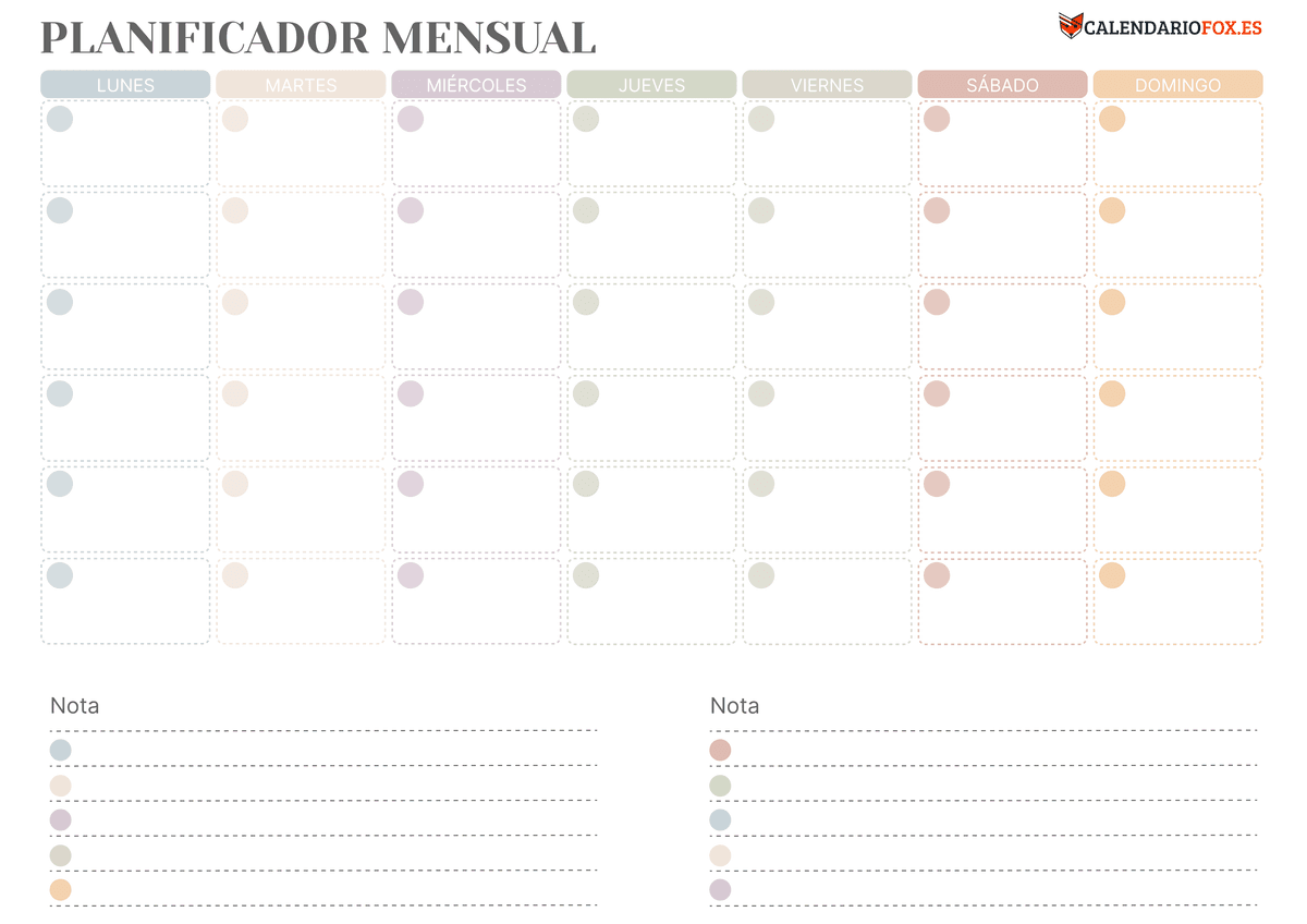 Planificador Mensual colorida 4