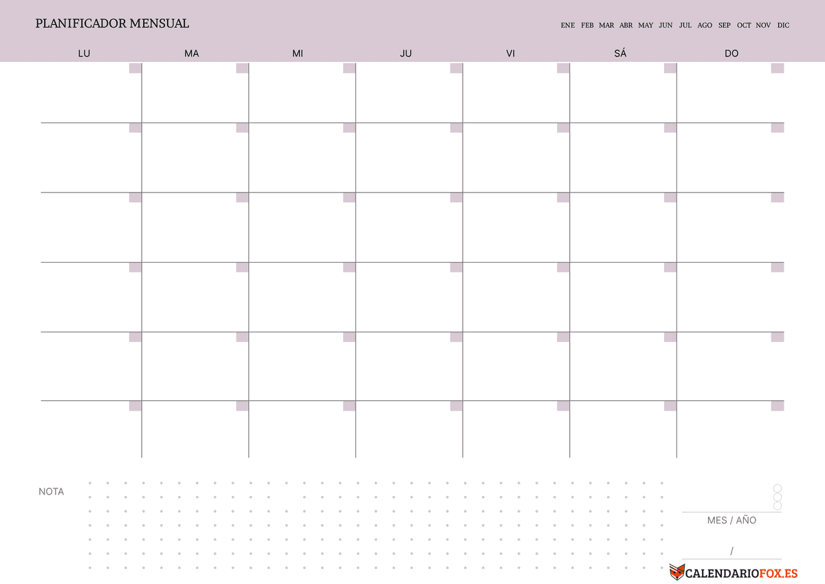 Planificador Mensual con Notas 3