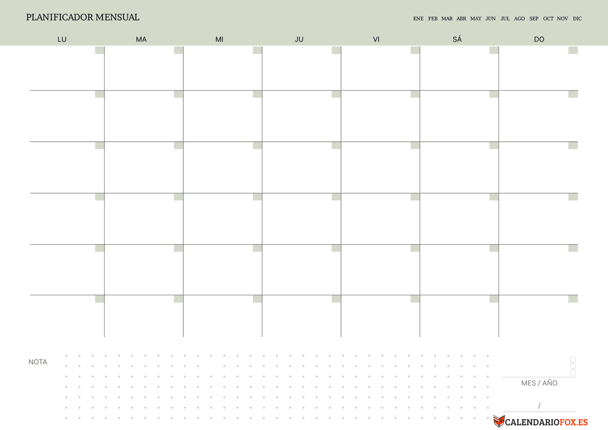 Planificador Mensual con Notas 4