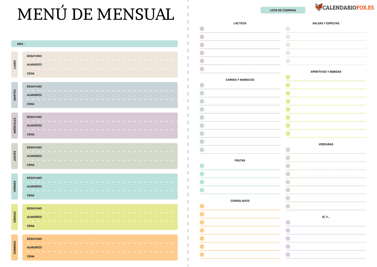 Planificador Mensual Menu 2