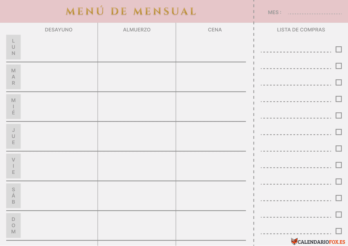 Planificador Mensual Menu 3
