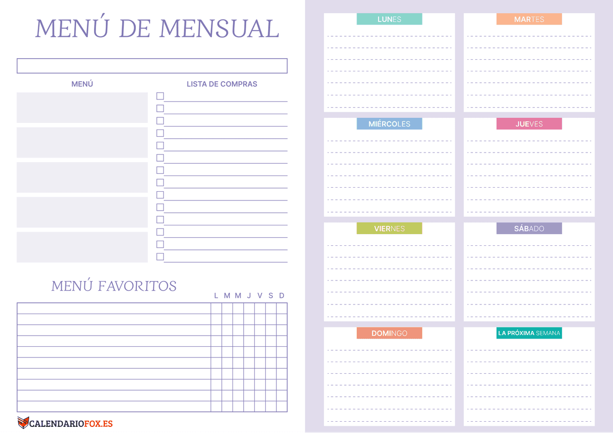 Planificador Mensual Menu 4