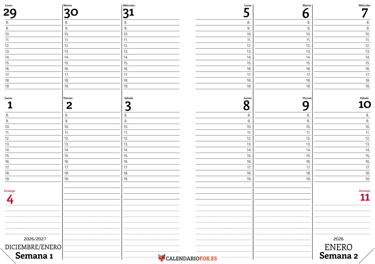 Planificador Semanal Calendario 2