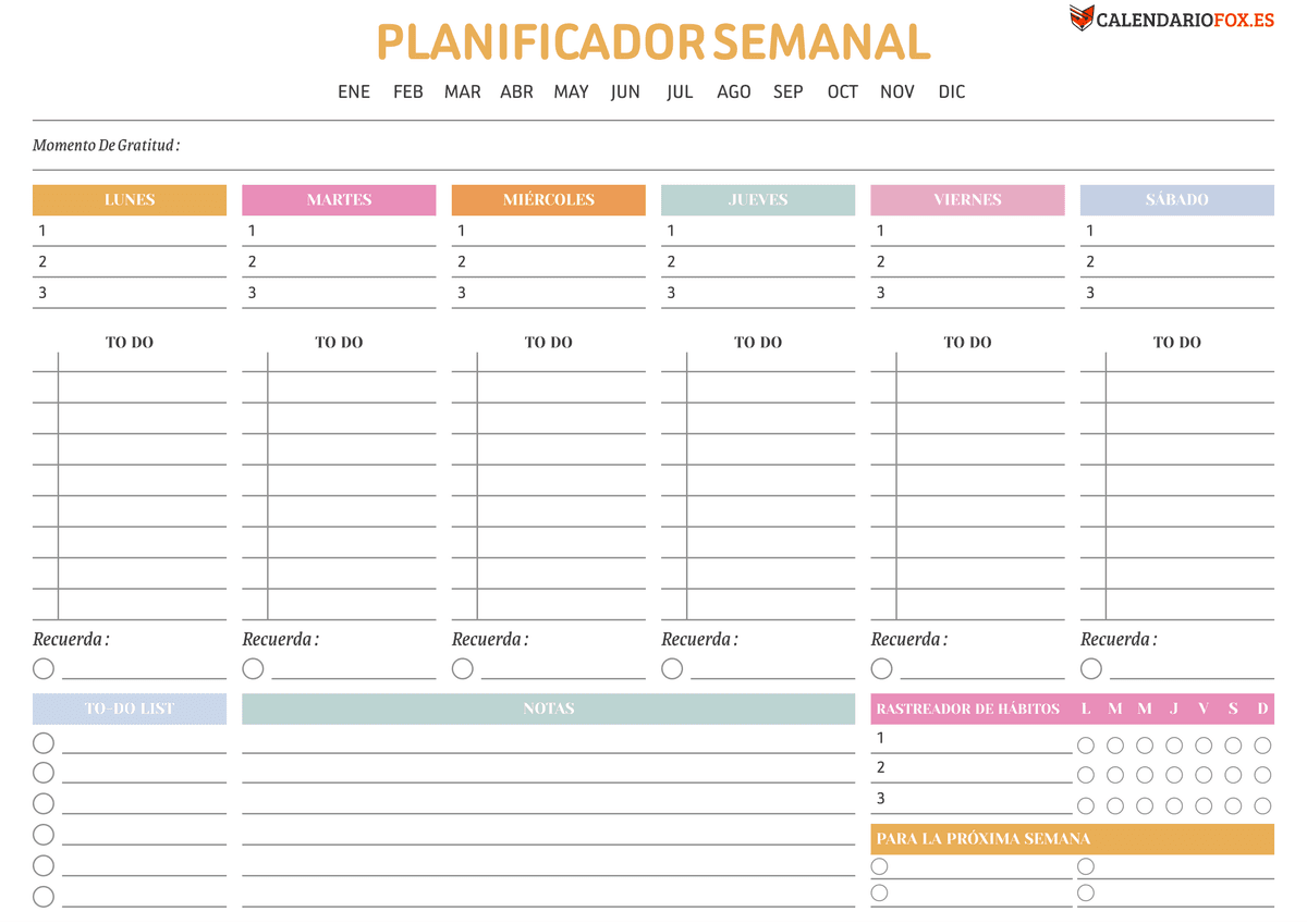 Planificador Semanal Colorida 2