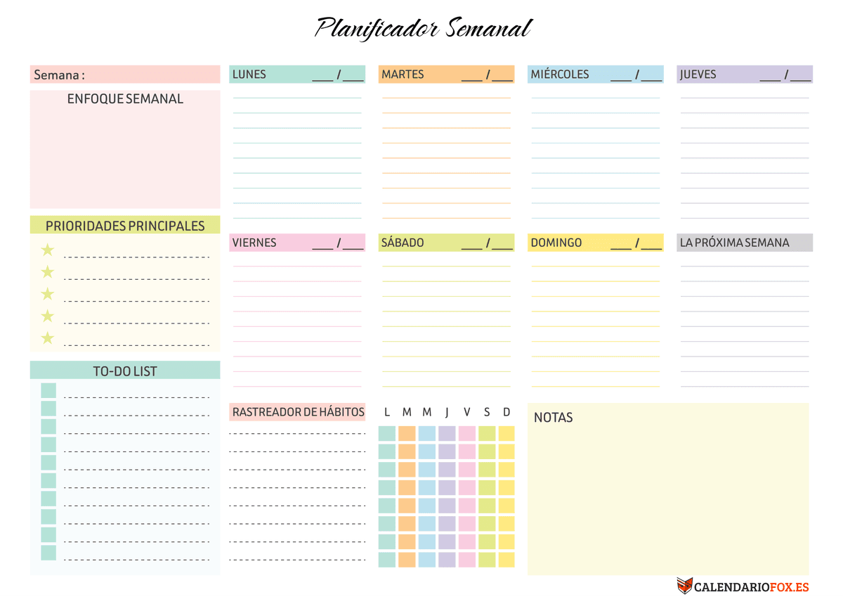 Planificador Semanal Colorida 4