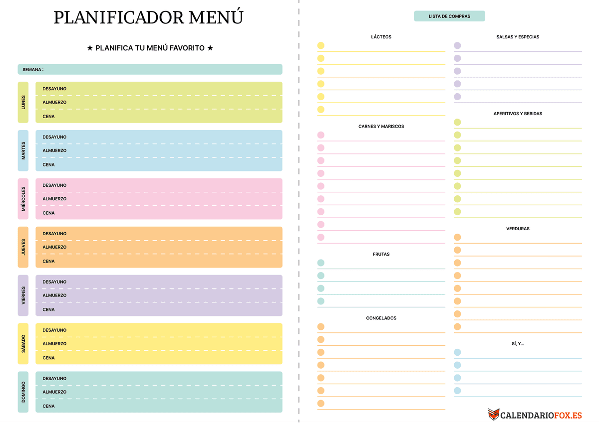 Planificador Semanal Menu 1
