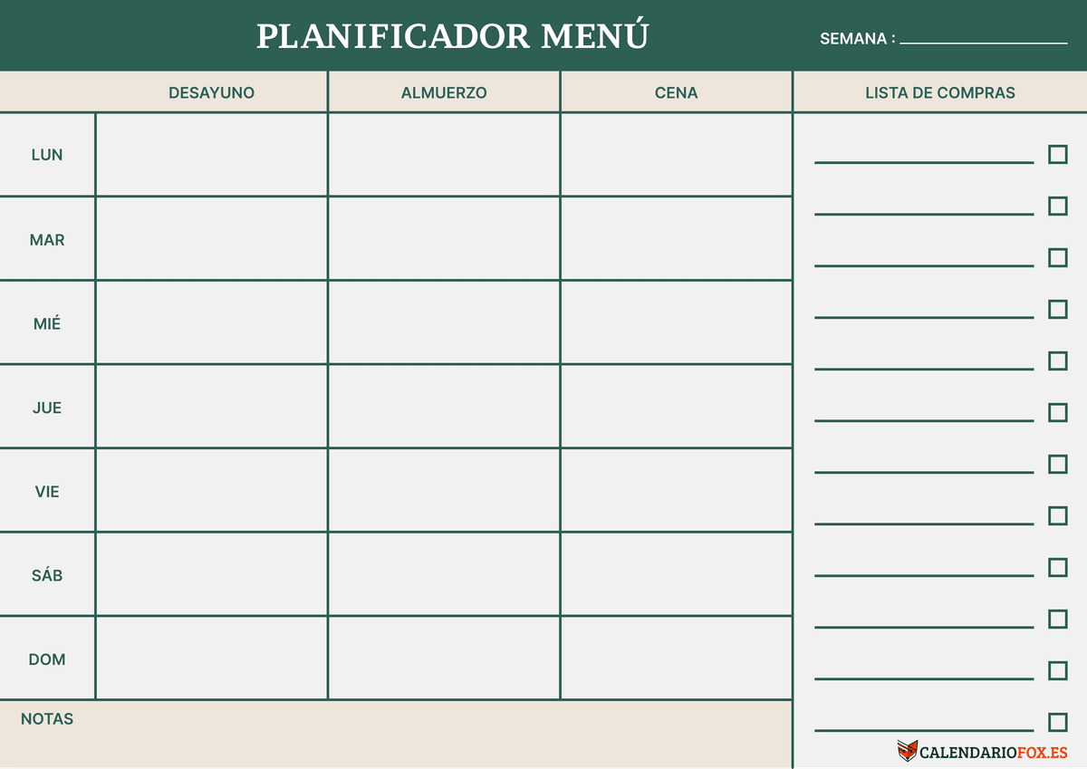 Planificador Semanal Menu 2