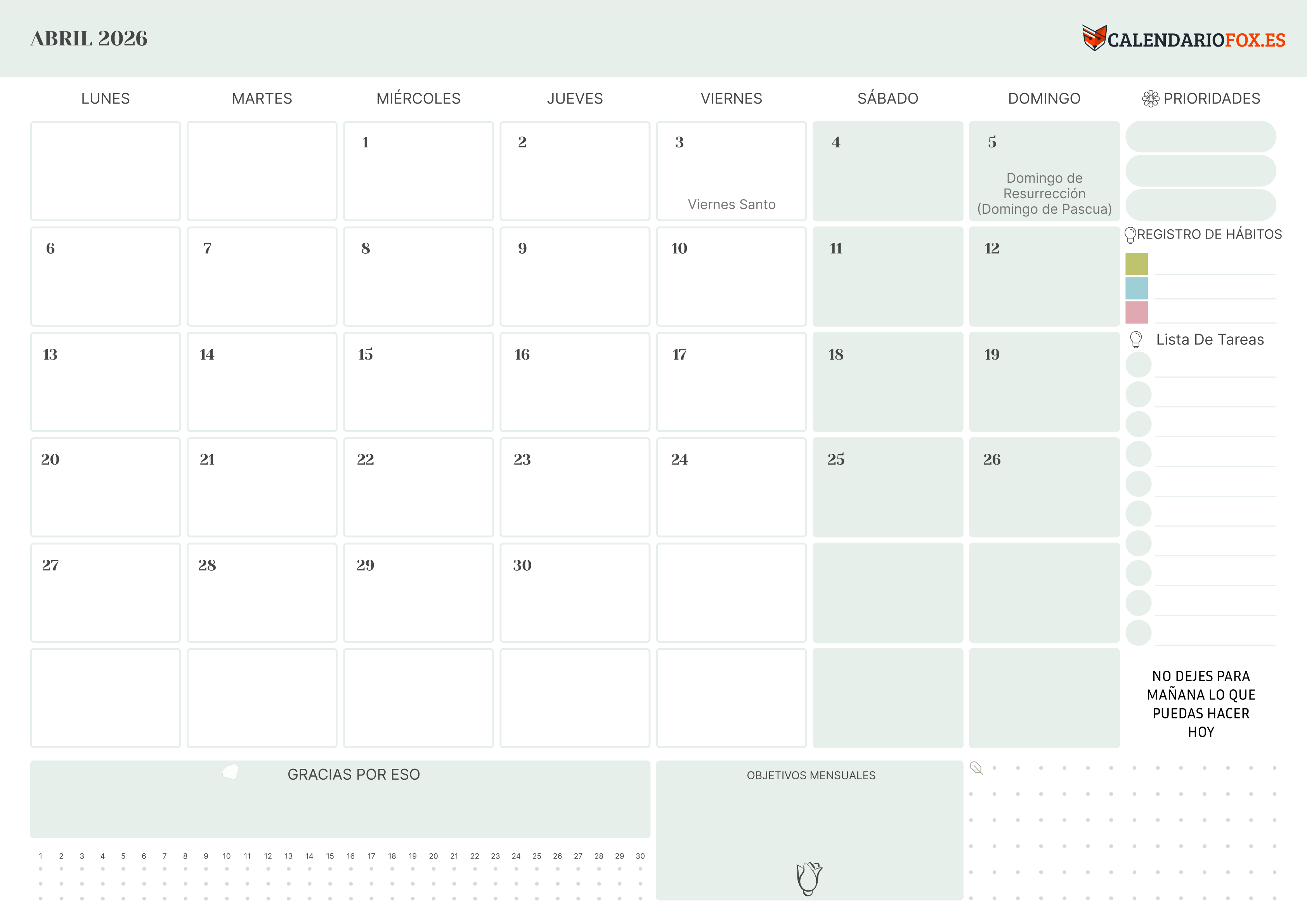 Calendario Abril 2026