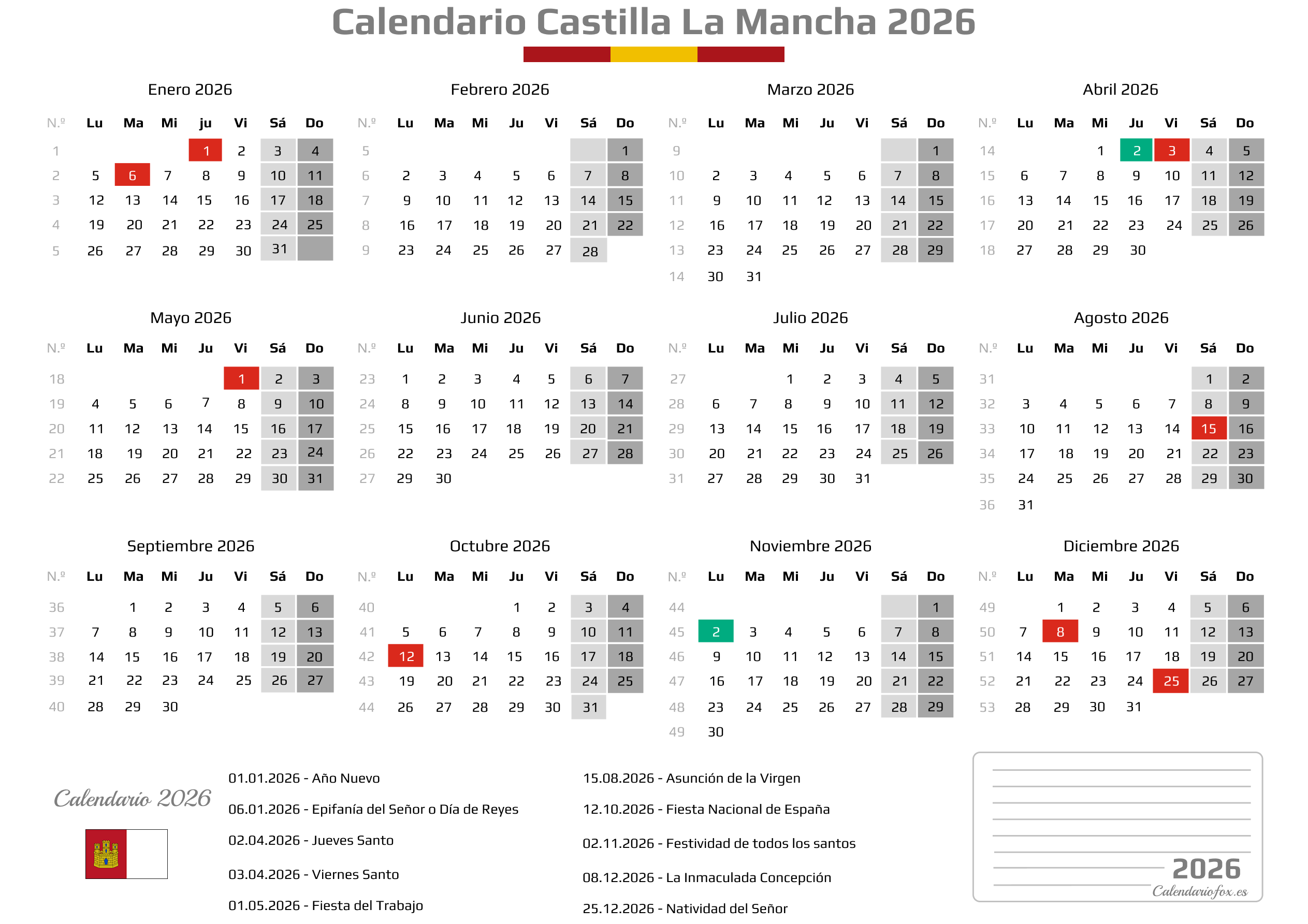 Calendario Laboral Castilla La Mancha 2026 Para Imprimir PDF calendario-laboral-castilla-la-mancha-2026-para-imprimir-pdf