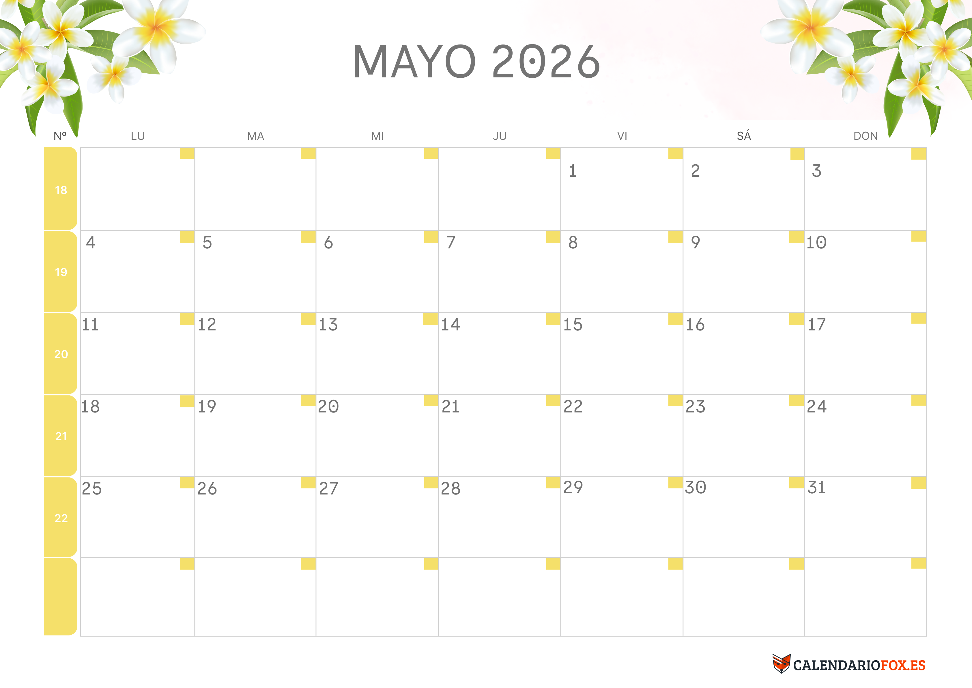Calendario Mayo 2026