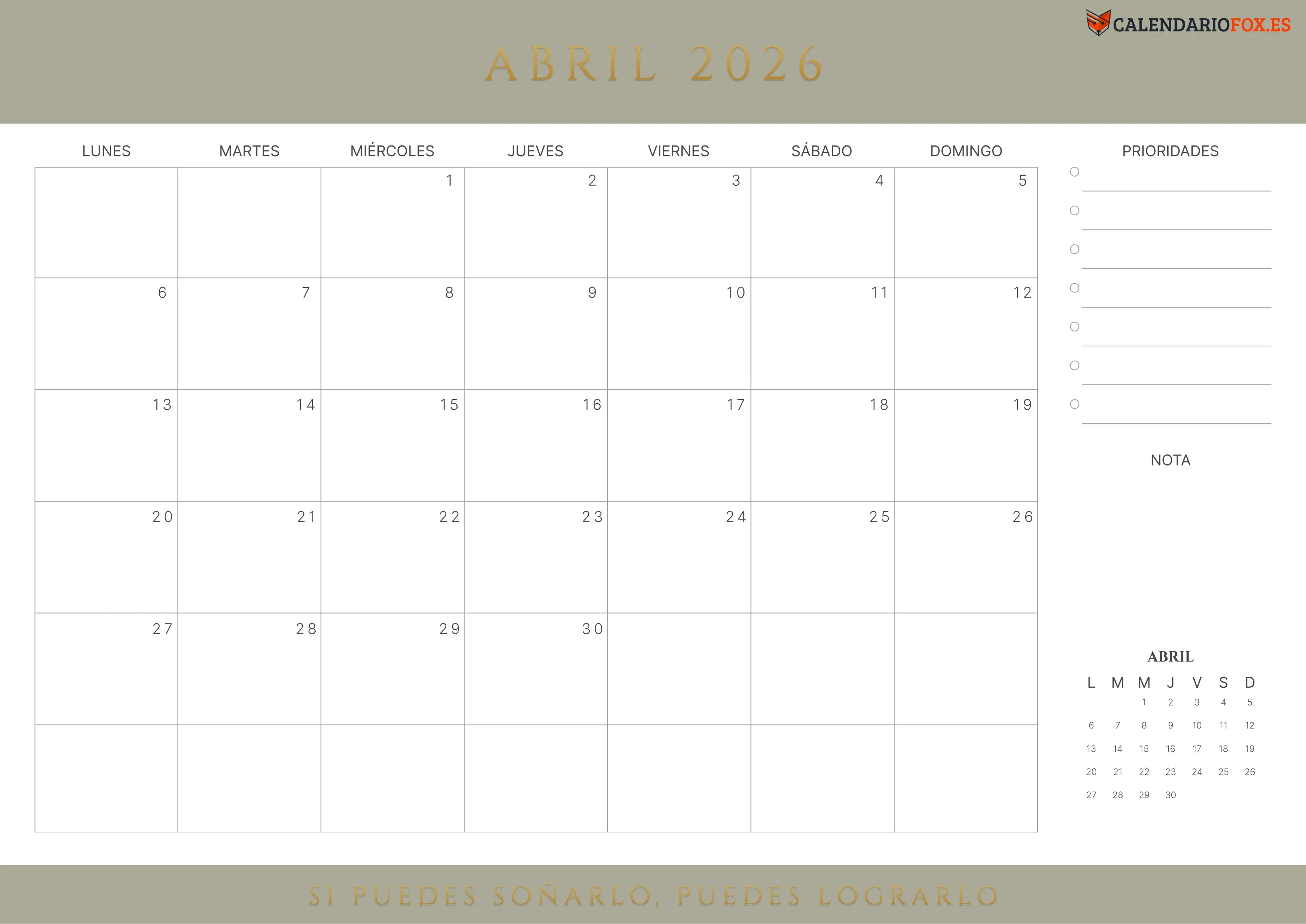 Calendario Abril 2026 con Citas