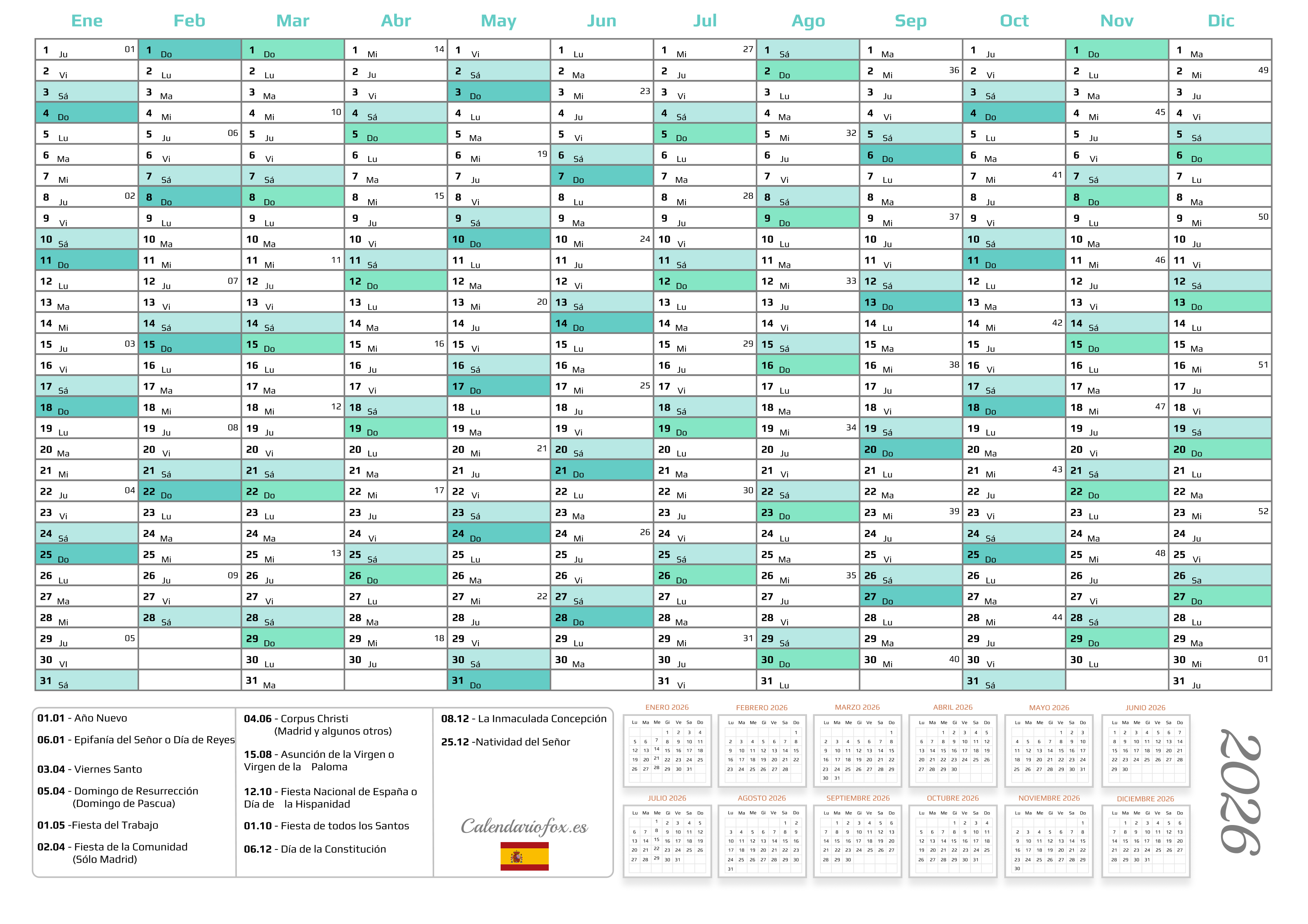 Calendario Anual 2026 Aesthetic