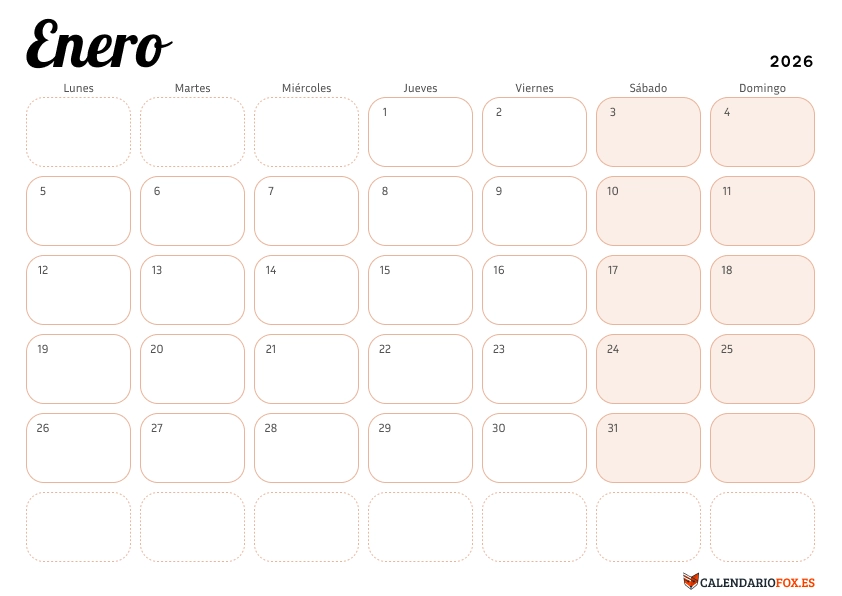 Calendario Enero 2026 Elegante