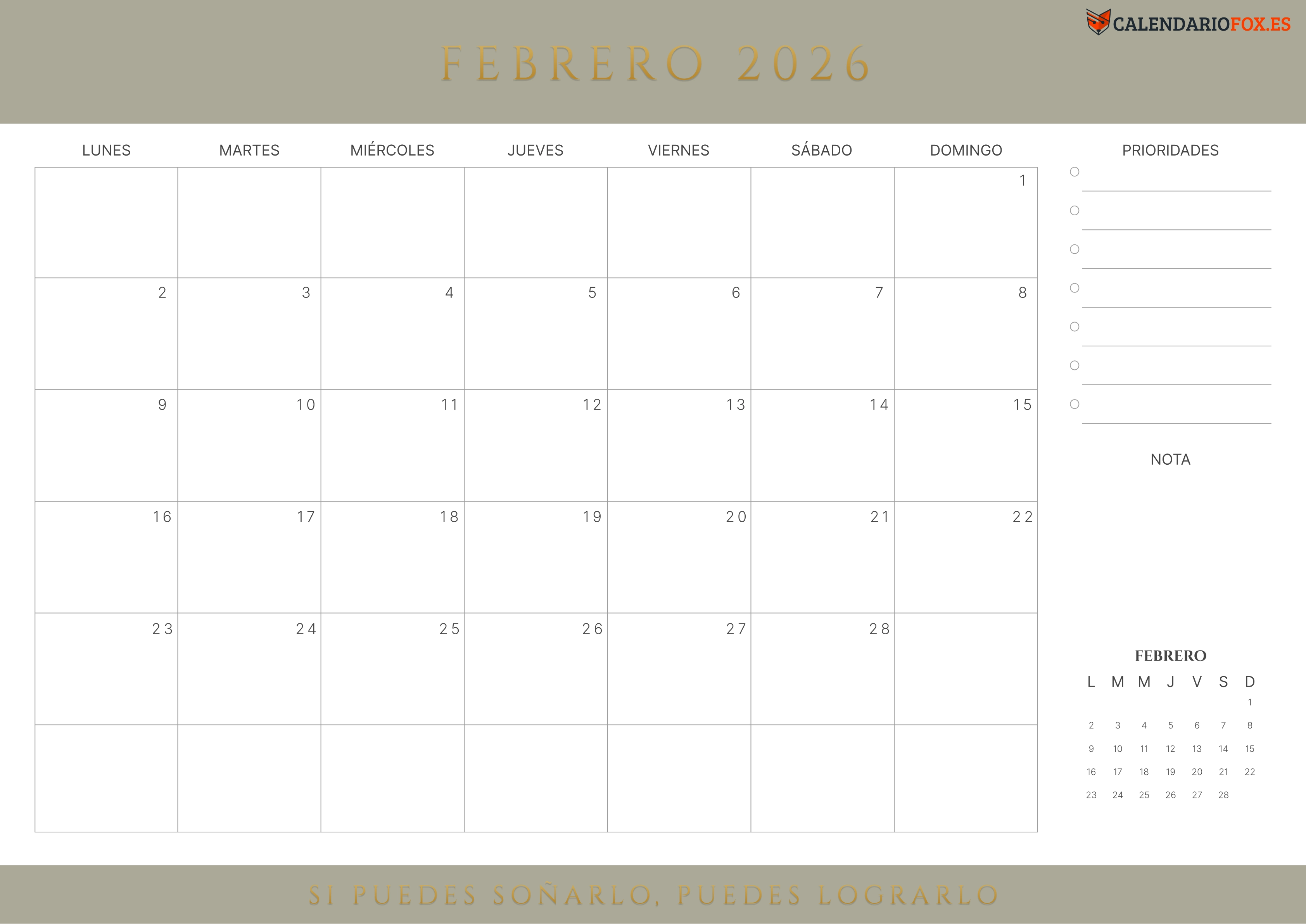 Calendario Febrero 2026 con Citas