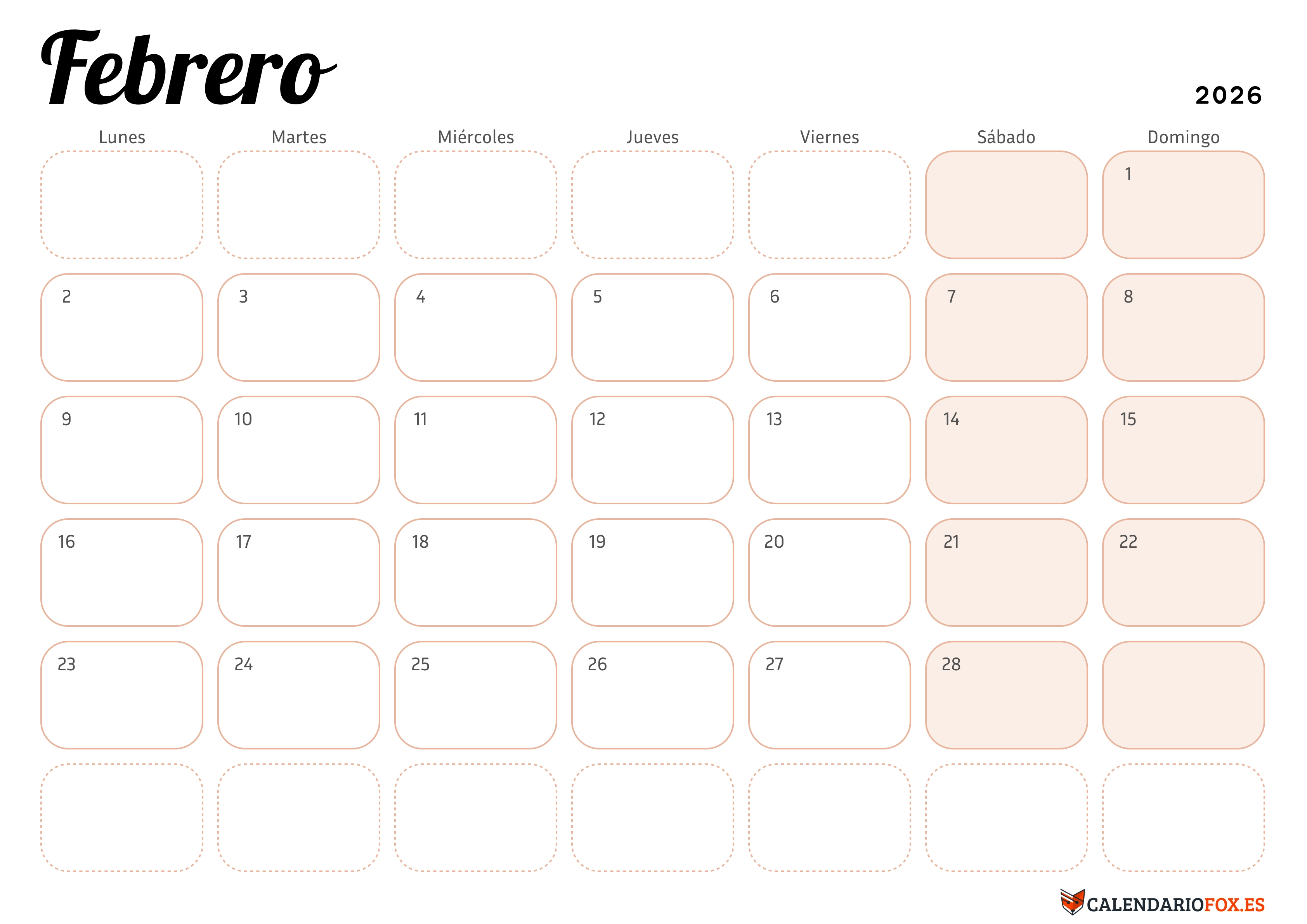 Calendario Febrero 2026 Elegante