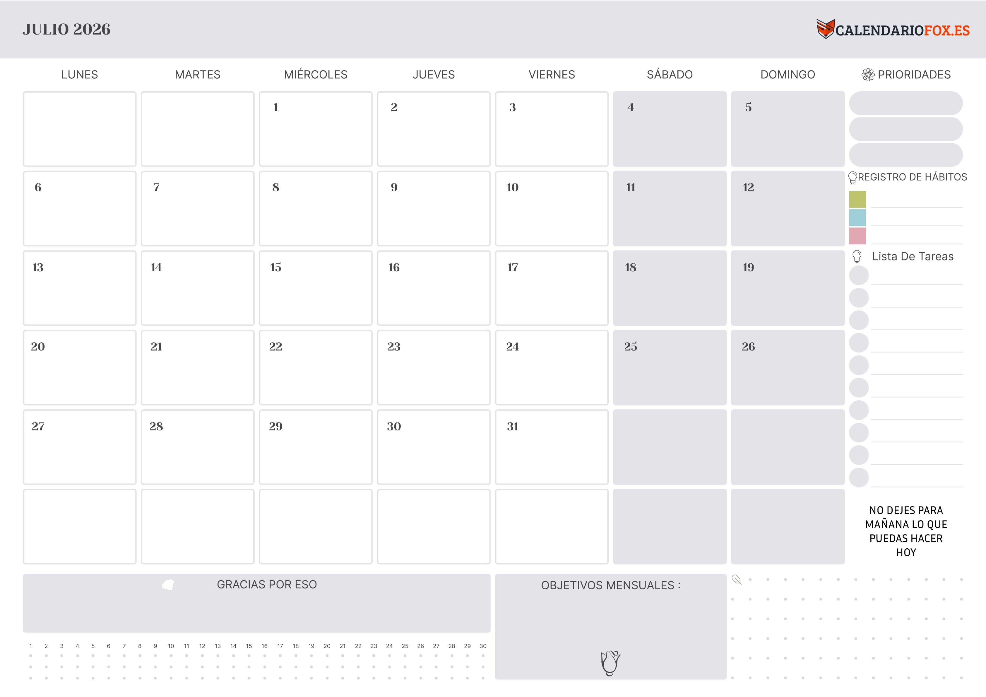 Calendario Julio 2026 con Festivos
