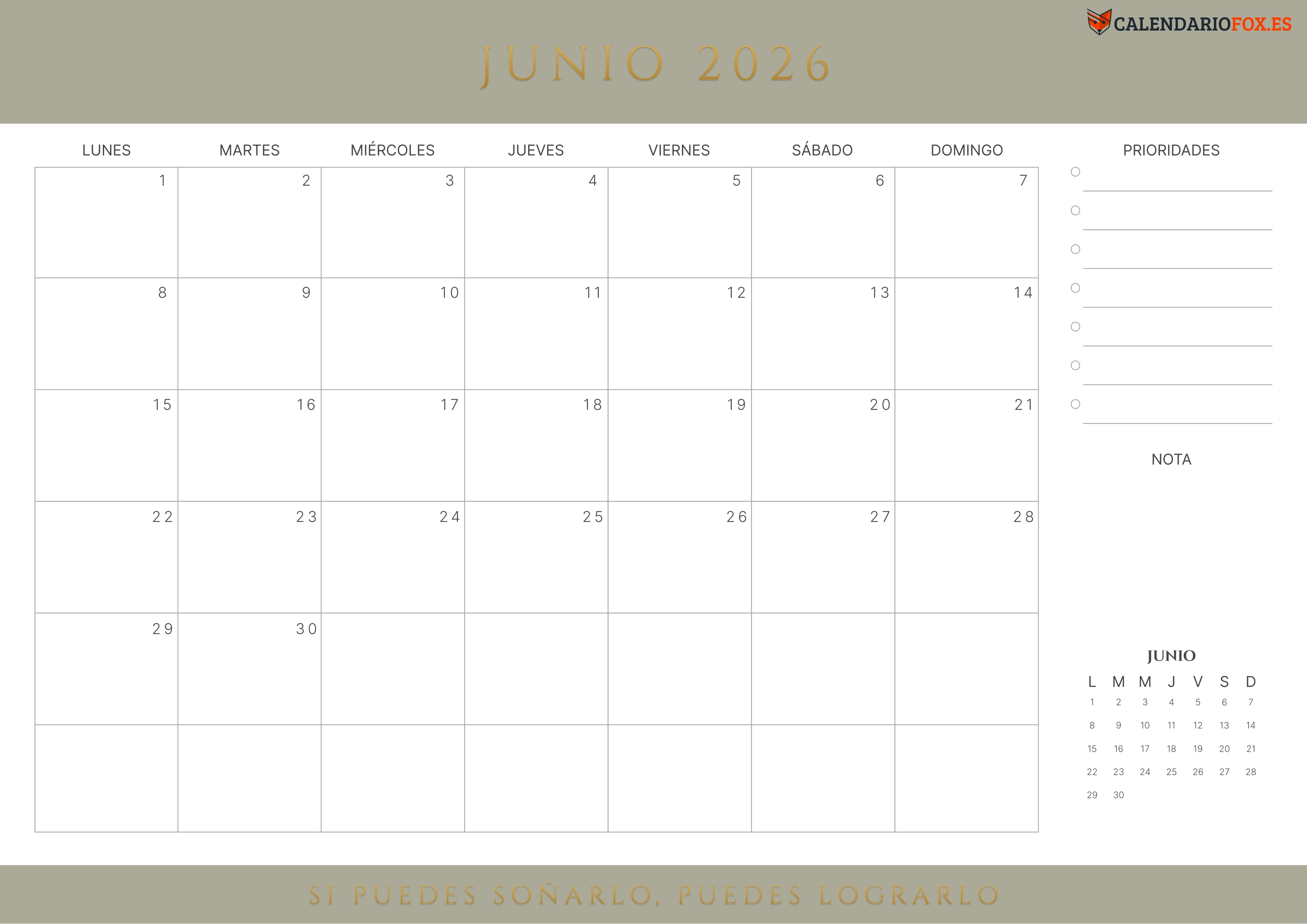 Calendario Junio 2026 con Citas