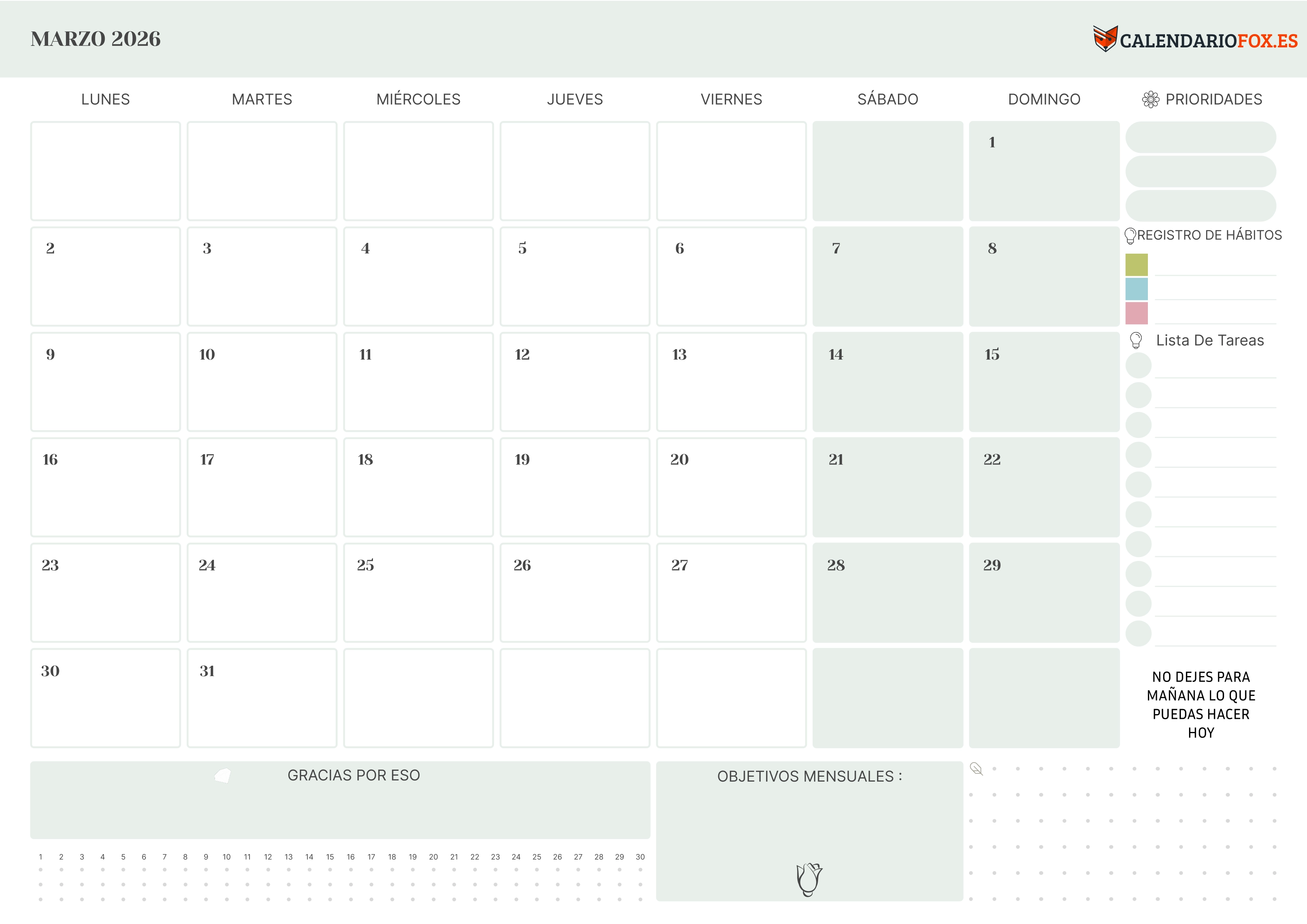 Calendario Marzo 2026 con Prioridades