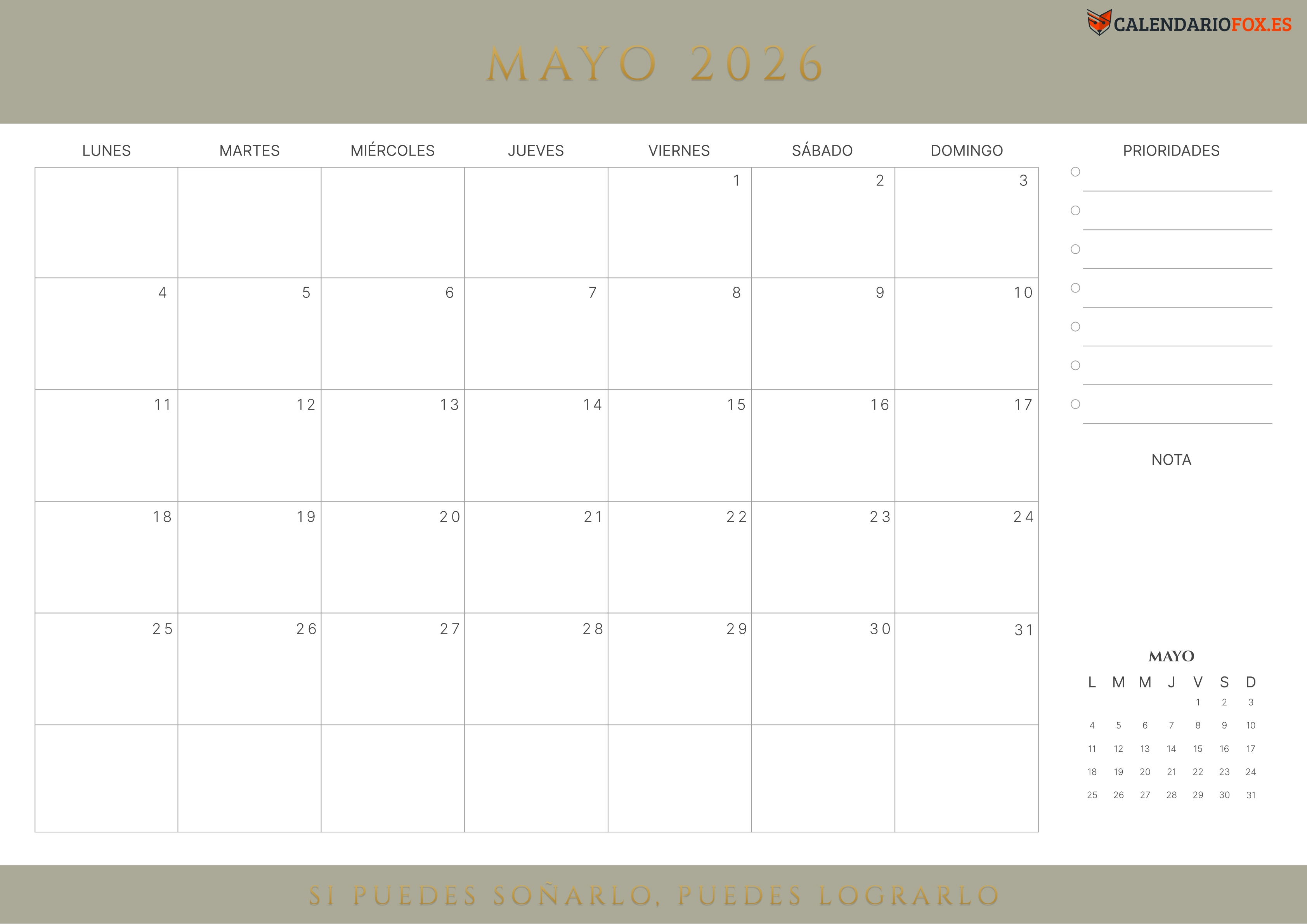 Calendario Mayo 2026 con Citas
